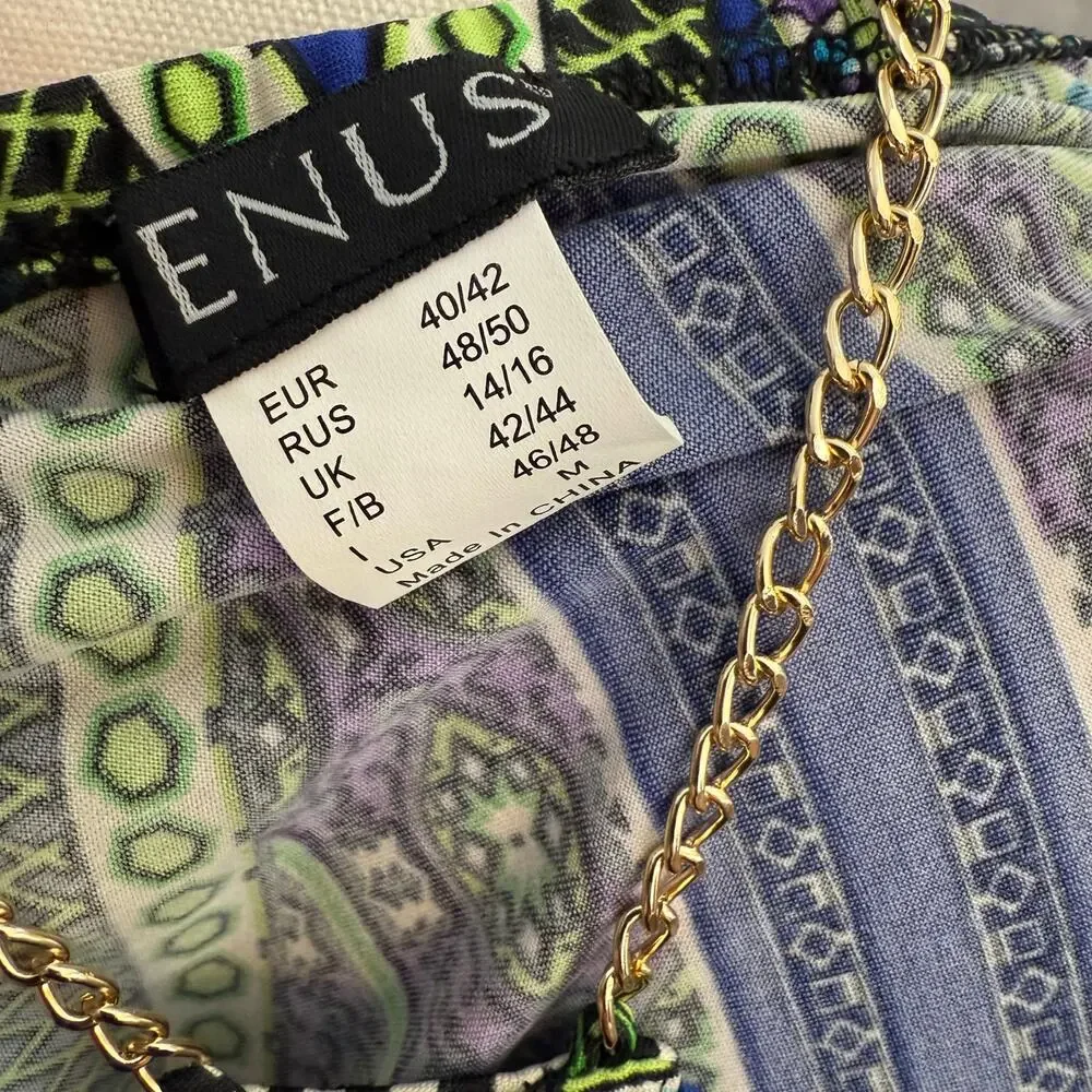 Venus Gold Chain Blouse Patterned Zebra Tribal Blue Black White Purple Green - Picture 9 of 10